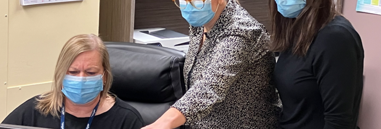  Perioperative Services Network team members, Robin Lake (centre) and Karen Doherty (right), provide support to Vonda Brophy with Dr. John Hamilton's ophthalmology office in Antigonish.