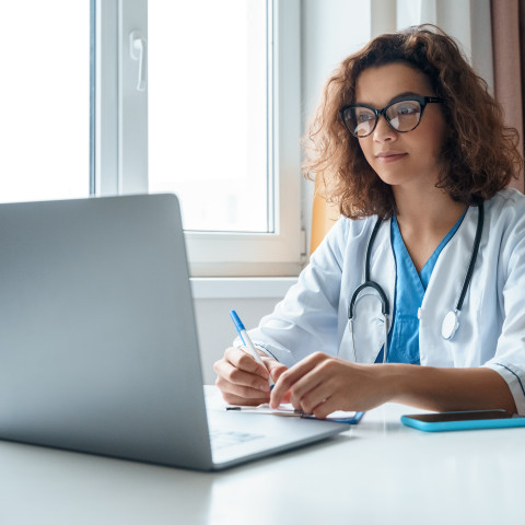 doctor at a computer