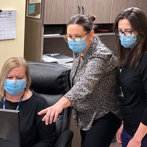  Perioperative Services Network team members, Robin Lake (centre) and Karen Doherty (right), provide support to Vonda Brophy with Dr. John Hamilton's ophthalmology office in Antigonish.